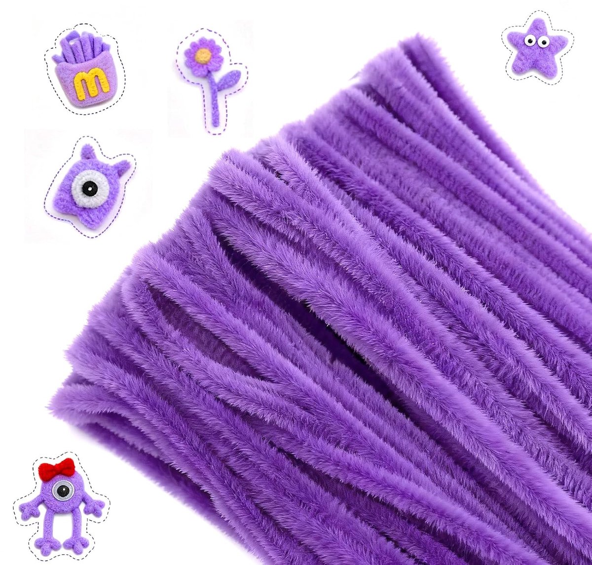 200 stuks donkerpaarse pijpenragers, 6 mm pijpenragers om te knutselen, pijpenragers voor bloemen, pijpenragers, 30 cm, chenilledraad voor kinderen om te knutselen en te decoreren
