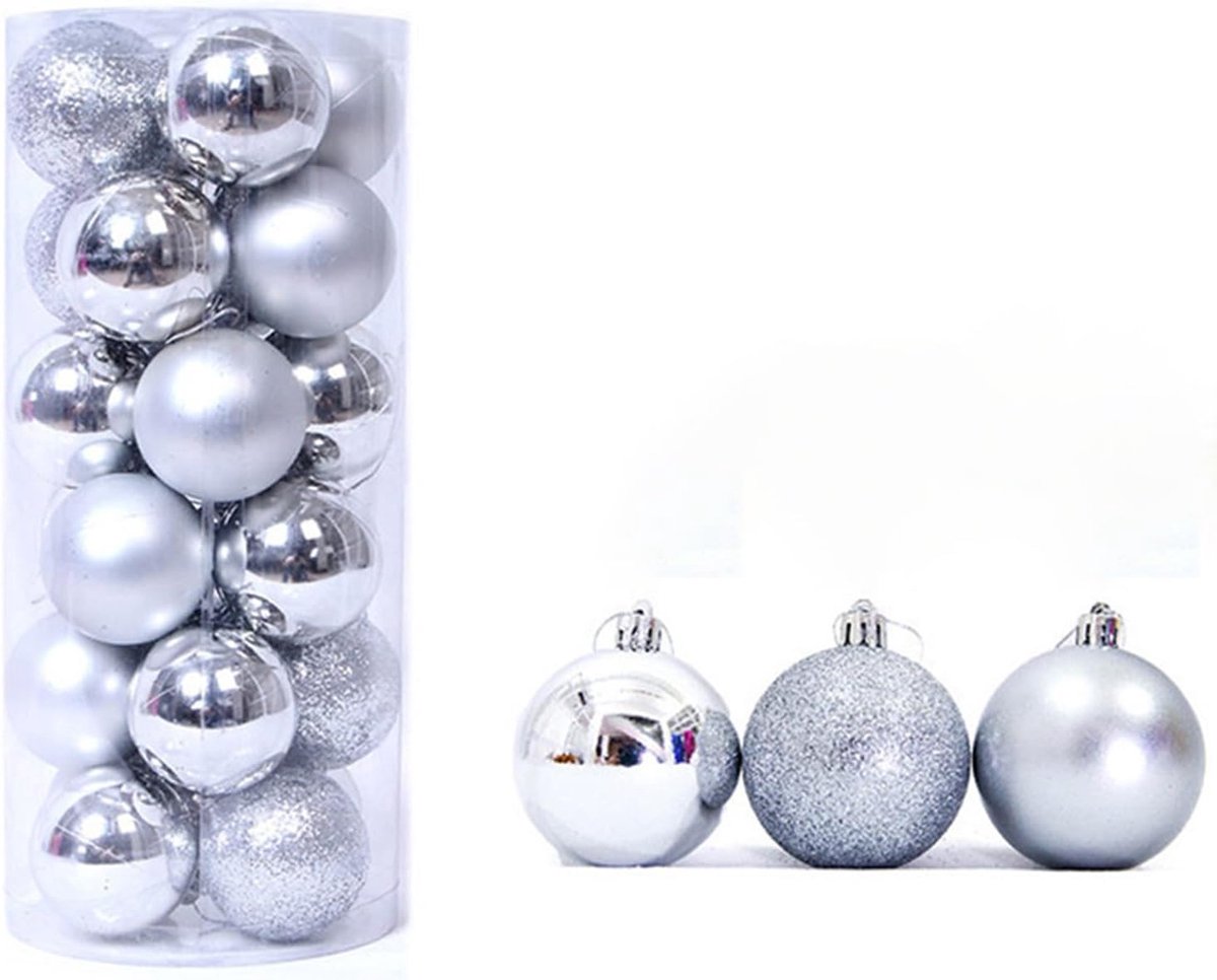Kerstballen, kerstboomballen, plastic, kunststof, mini, klein, 24 stuks, zilver, kerstversiering om kerstbomen, kerstkransen, deuren te decoreren (zilver 3 cm 24 stuks)