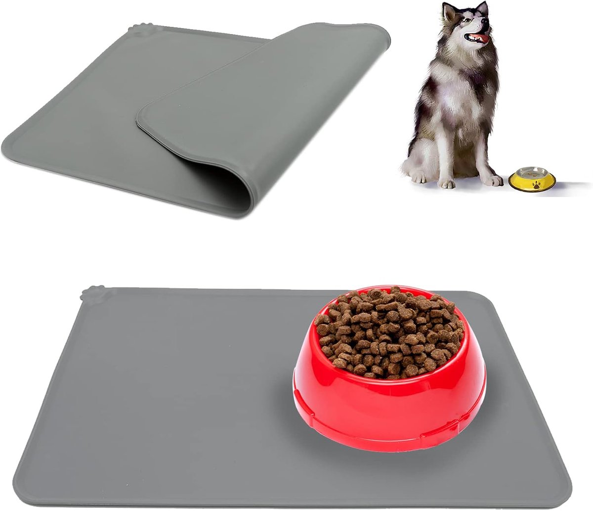 FDA-standaard siliconen voedermat voor katten, waterdicht en antislip, grijs, 48 x 30 cm