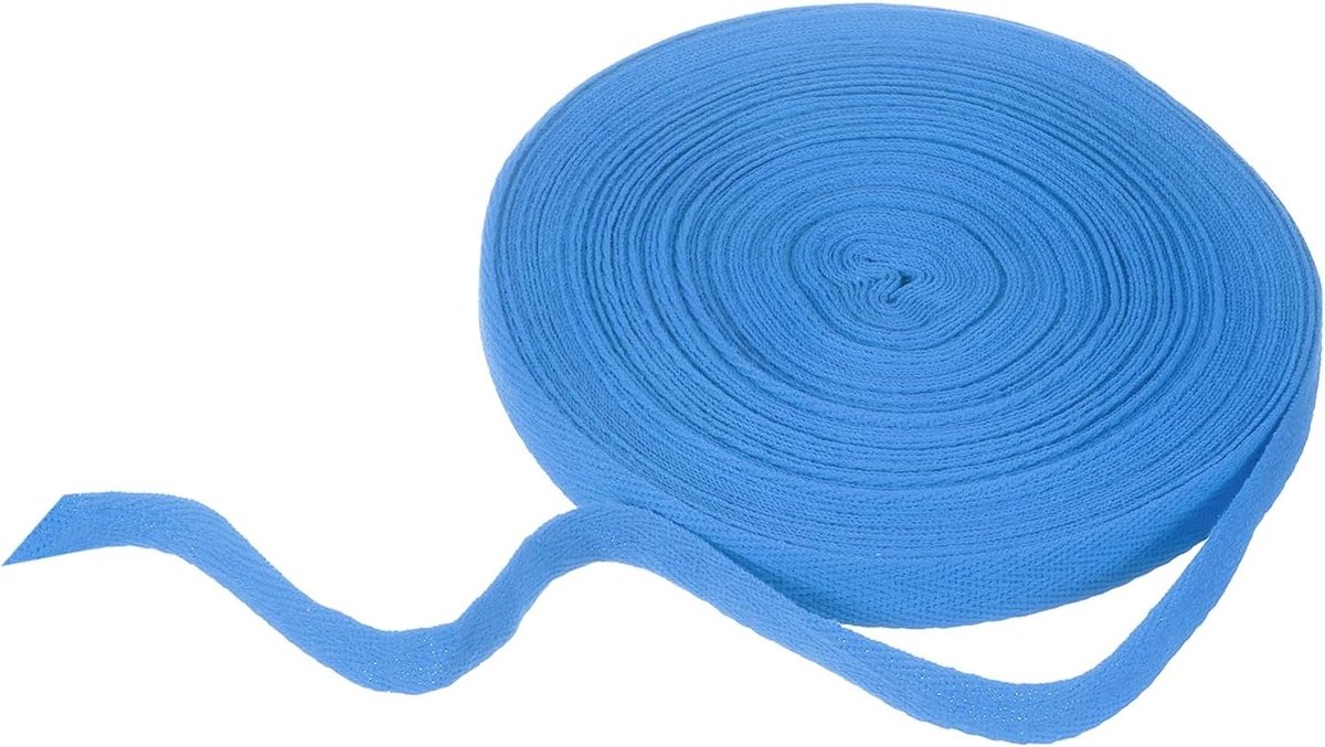 Katoenen Visgraatlint 15 mm x 21 meter visgraatpatroon geweven band biasband voor doe-het-zelf naaien geschenkverpakking, blauw