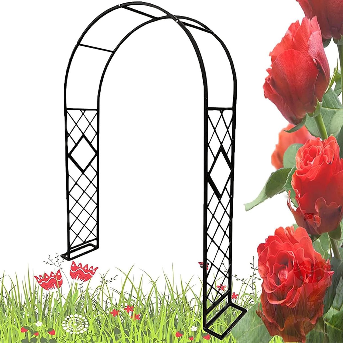Tuinboog voor bruiloftsfeest Gepoedercoat stalen latwerk Verdikte buisdiameter Zware metalen bogen Decoratie Klimplanten Boog,220x230cm