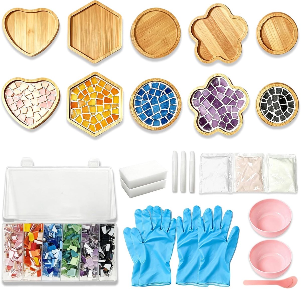 Mozaïek knutselset, 5 stuks, doe-het-zelf mozaïekonderzetters voor volwassenen, creatief knutselen, verjaardagscadeau met gekleurd glas mozaïektegels
