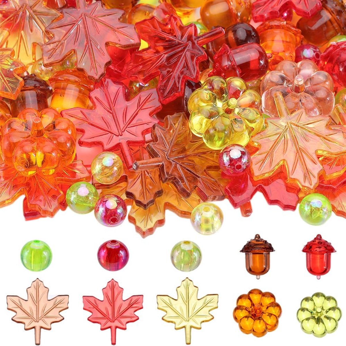 130 Stks Thanksgiving Vaas Vuller Herfst Vaas Vulstoffen Decor Acryl Pompoenen Bladeren Cabochons Kralen Herfst Oogst Decoraties voor Thuis Display Tafel Accenten Vakantie Benodigdheden