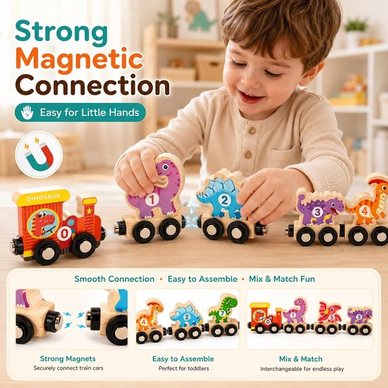 Houten treinspeelgoed, 11 stuks, vanaf 1, 2, 3 jaar, magnetische trein, houten spoorbaan, kinderspeelgoed, motoriek speelgoed vanaf 1 jaar, cadeaus voor jongens en meisjes — afbeelding 2