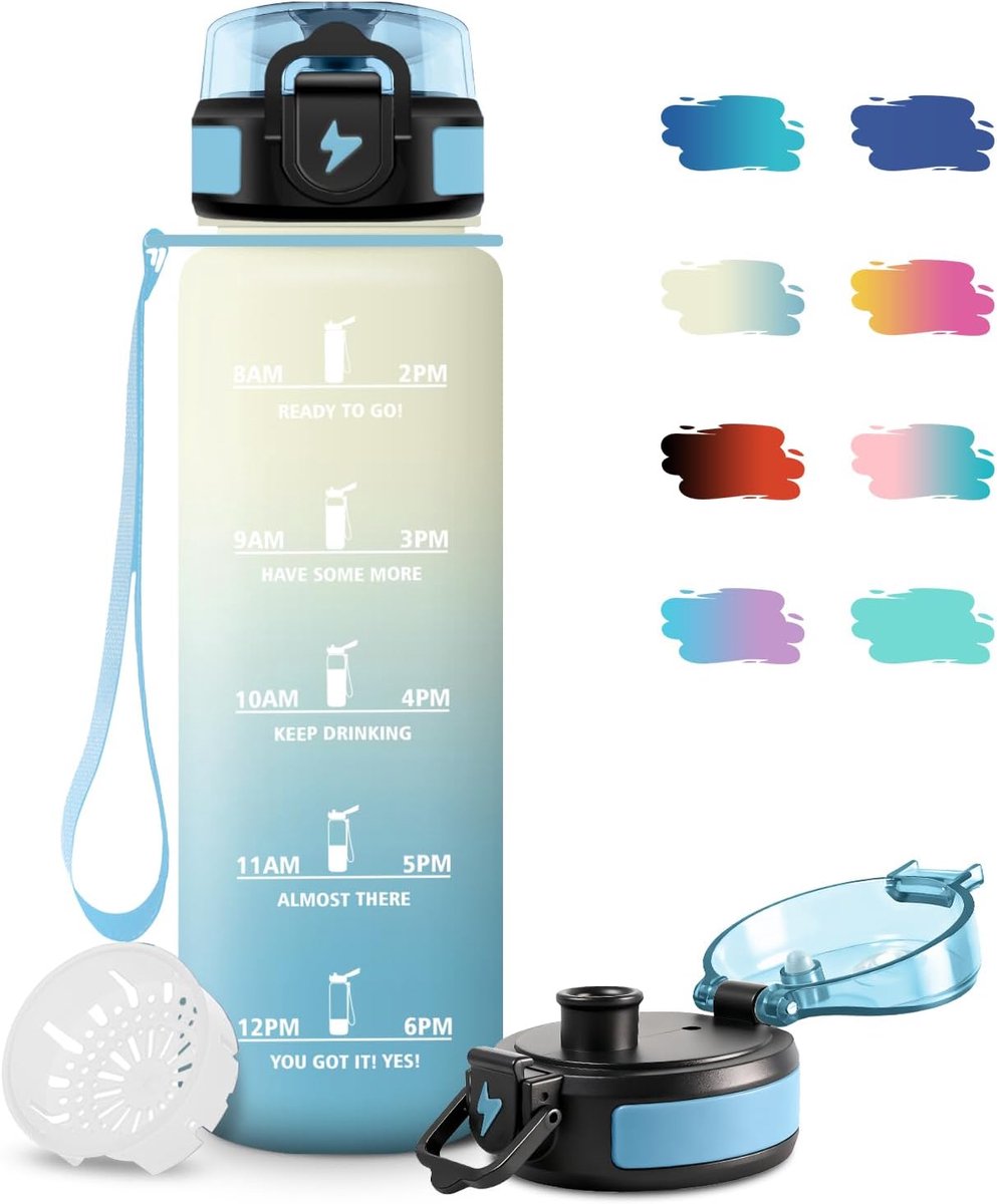 Drinkfles voor meisjes, 500 ml, motiverende fles met filter, gemakkelijk te dragen, drinkfles met tijdschaal, lekvrij, gemakkelijk te reinigen, voor kantoor, camping, hardlopen, reizen