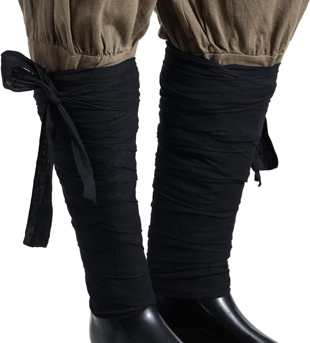 2 stuks middeleeuwse heren Viking lange putten been scheenwikkels riem LARP piraat cosplay kostuums (zwart)