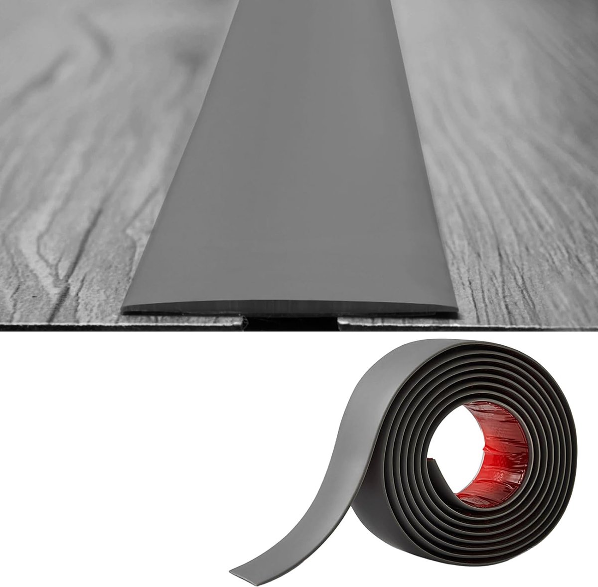 Vloerovergangsprofiel, zelfklevend, 2 mm dik, 5 cm breed, overgangsprofiel, deurdrempel, overgangsvinyl, laminaatvloerbedekkingsstrips, vloerverdeling, afdekstrips, 2 m donkergrijs