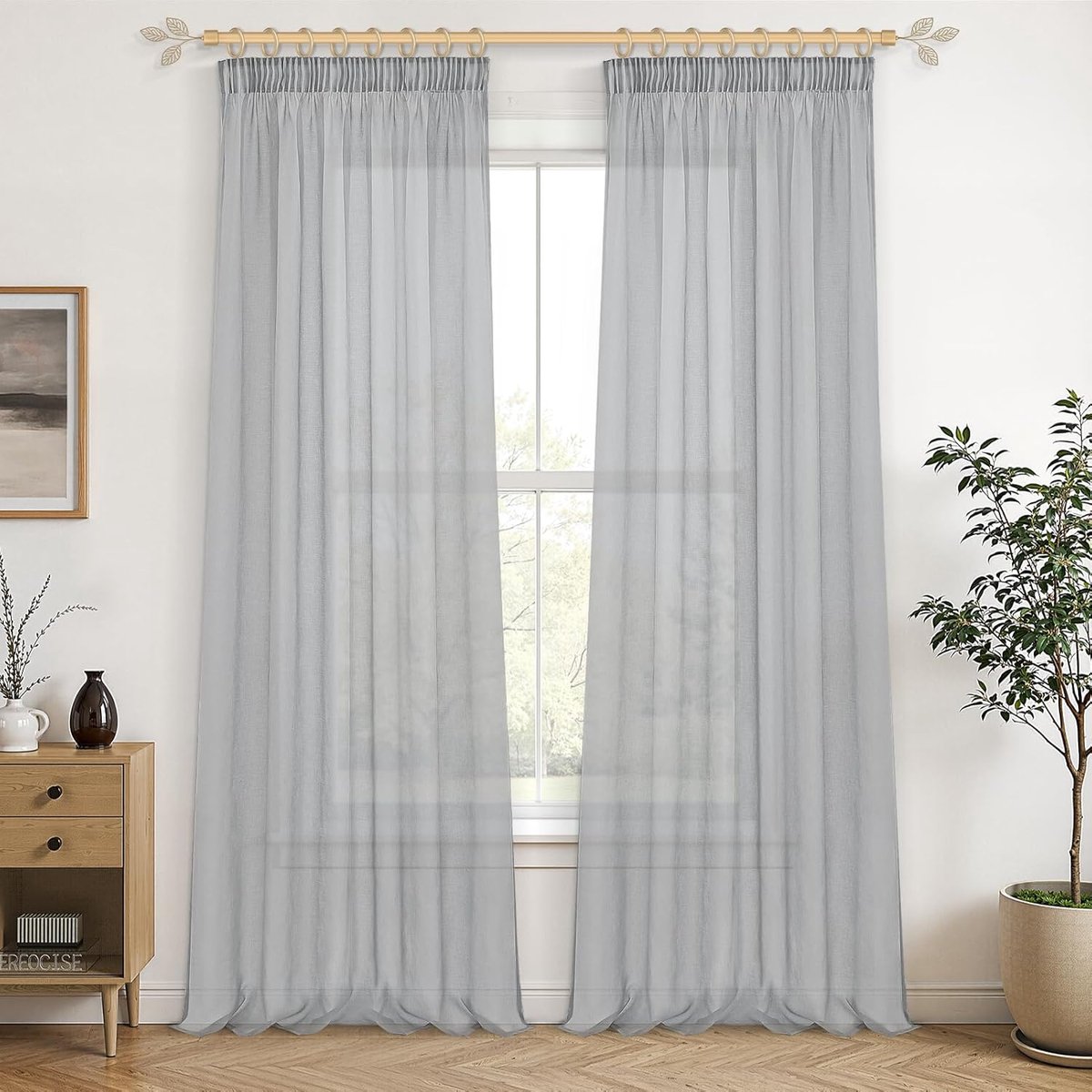 Gordijnen voor kinderkamer, 140 x 245 cm (b x h), gordijn voor kinderen, meisjes, grijs, transparant, voor ramen, licht en elegant, voor slaapkamer, woonkamer en keuken, 2 stuks