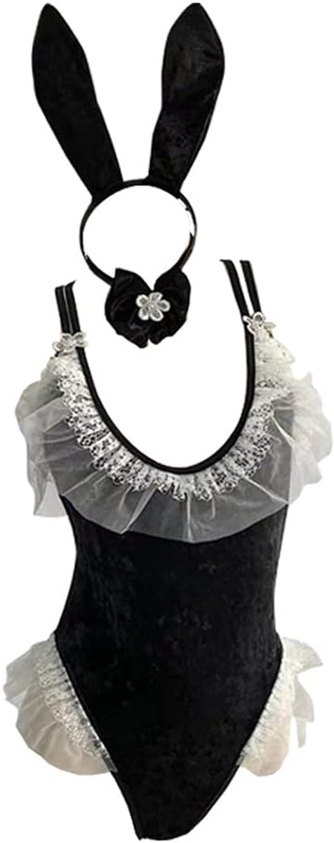Sexy konijnenkostuum voor dames, konijntje, eendelig, bodysuit, anime, cosplay, konijn, feestkleding (2453zwart)