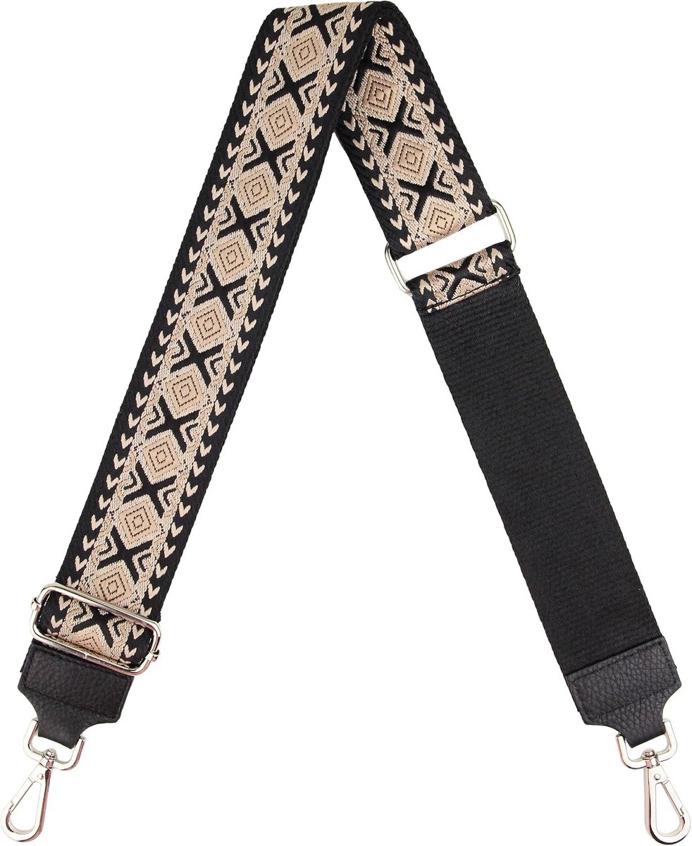 Bloom Schouderriem, design, verstelbaar, van 5 cm, verschillende kleuren, brede riem voor handtas, schoudertas, doe-het-zelf accessoires voor tas, Kruis zwart, One Size