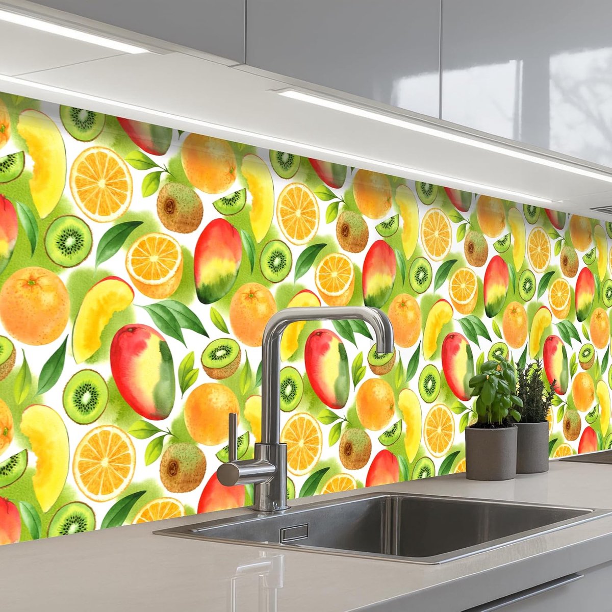 Keukenachterwand 60x250 cm zelfklevend keuken decoratie accessories home kitchen spatscherm Kiwi - Sinasappel - Mango - Perzik