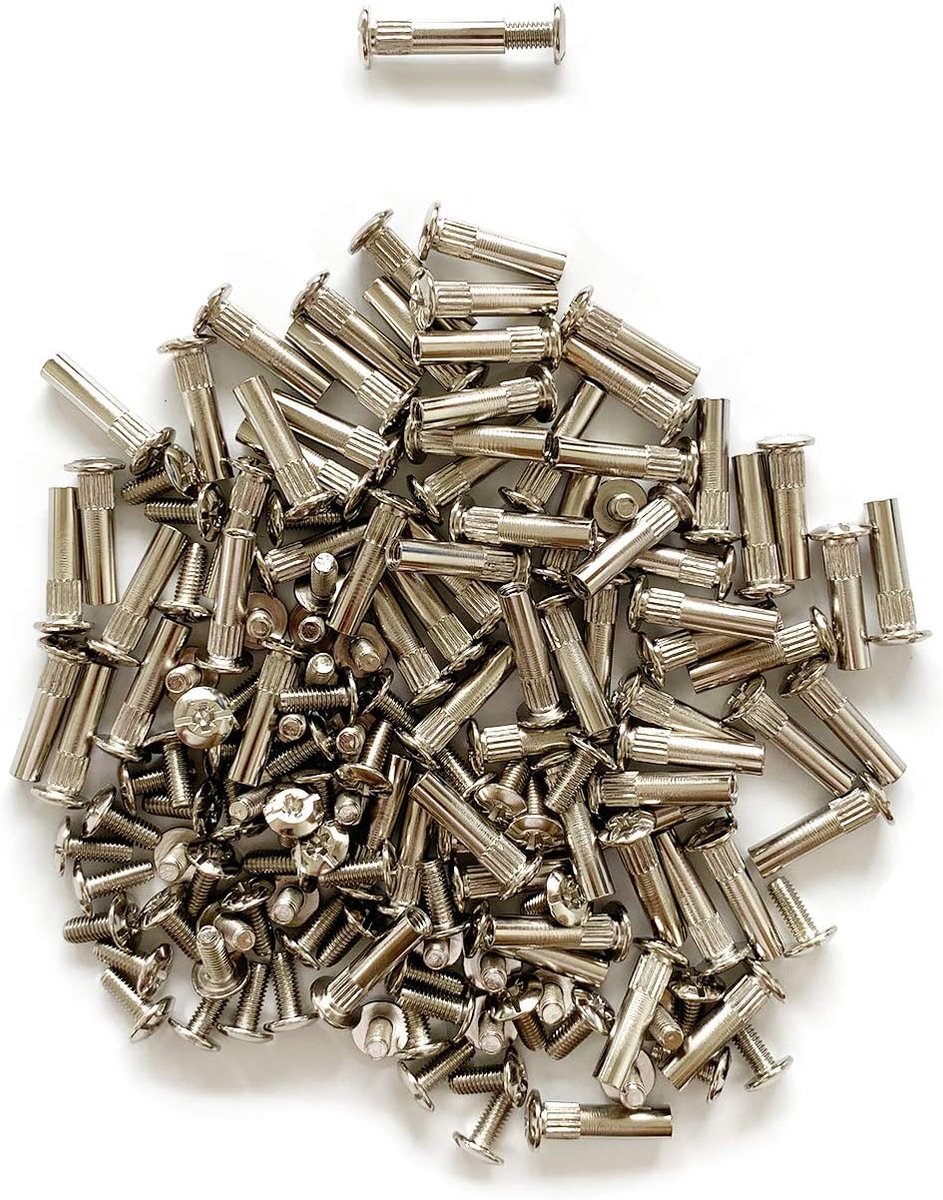 Verbindende Schroeven Bouten M7,4 voor Garderobe Keukenkast Meubels Korpus Unit Connectors Verbindingsstukken met Mouwen in Vernikkeld 75 Sets voor Hout Dikte 30-39mm