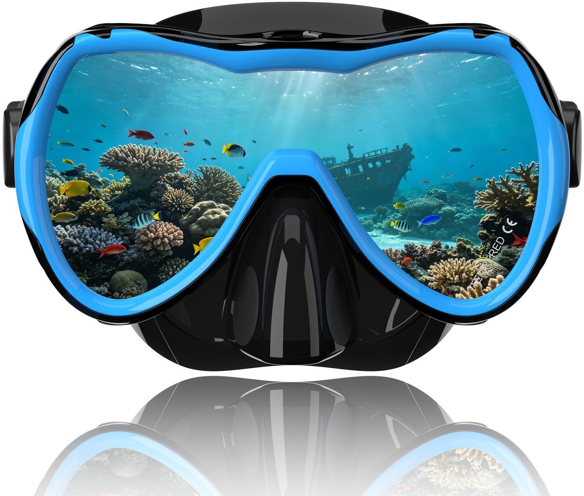 Snorkelset voor volwassenen met anticondens duikmasker, 180° panoramisch zicht, droge snorkel met 3-kanaals systeem en lekvrij duikmasker van gehard glas voor duiken en zwemmen.