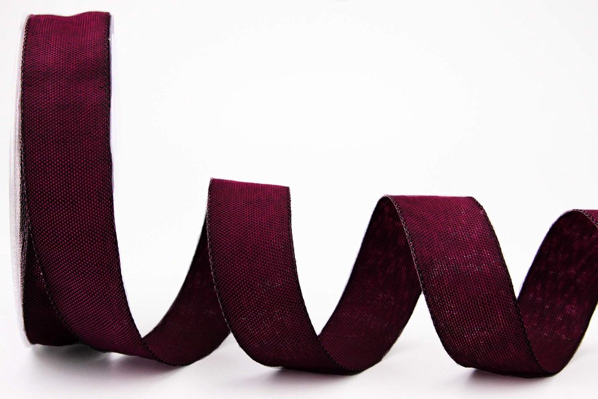 20 m x 25 mm (rol), stoffen lint, JAMIE FUCHSIA (154), decoratielint met draadranden, licht linnenlook, taftlint, grof geweven, knutselen, lint, geschenklint, decoratie, Noord-stijl, elegant