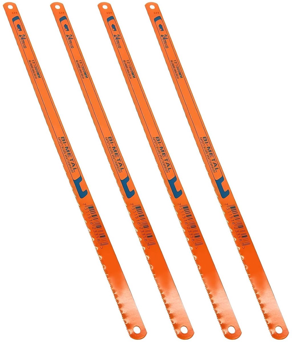 Zaagbladen, 4 stuks, 300 mm, 24 tpi bi-metalen zaagbladen, krachtige universele handzaagbladen van gelegeerd staal voor hout, metaal, kunststof (oranje)
