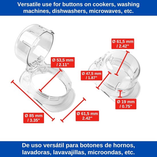 Kinderbeveiliging, 6 stuks, transparant, voor grote bedieningsknoppen met max. Ø 52 x 45 mm, min. 63 mm knop afstand, fornuisbedieningspaneel babybeveiliging, fornuisbescherming draaiknop, — afbeelding 5