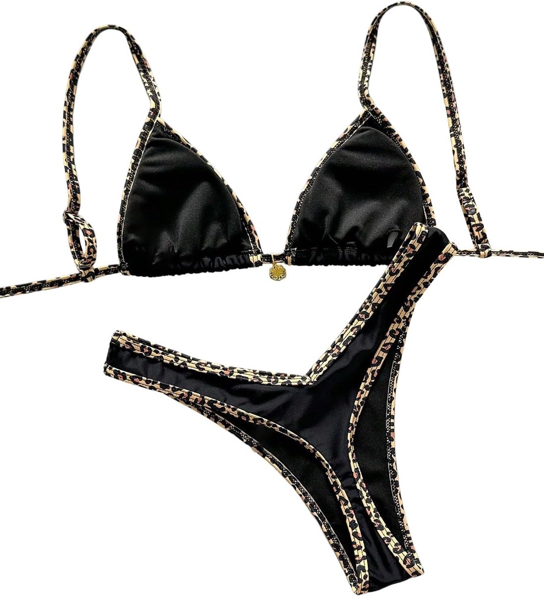 Bikini Dames Set Leoprint Badpak Set Spaghettibandjes Bikini Top en Bikini Slip Strand Badmode Set Zwemkleding Strandoutfit