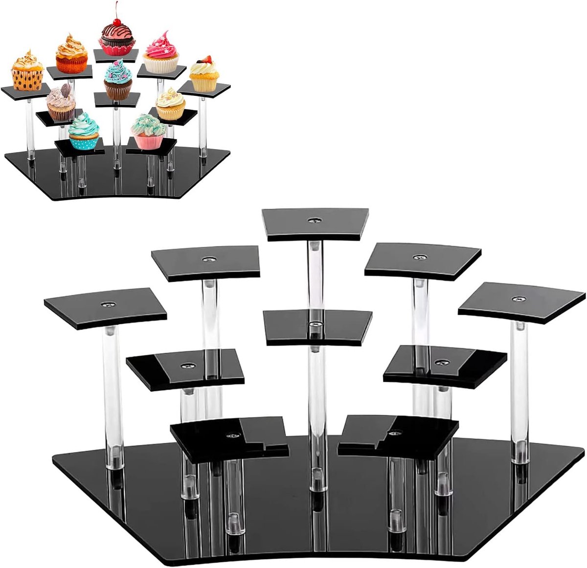 Acryl riser Display rek voor Funko Pops-figuren, tafelorganizer voor nagellak, specerijen, cosmetica, kunsthandwerk, sieradenstandaard (zwart)