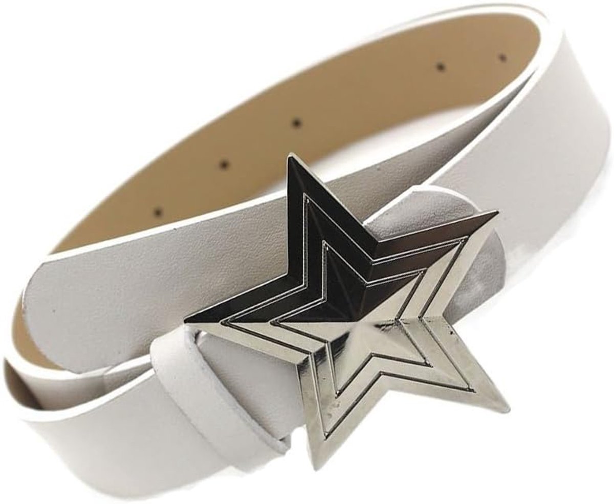 PU-lederen riem, stergesp, verstelbare tailleband, retrostijl, Y2K, heupriem, accessoires, brede tailleriem, wit/weelderige tuin, 105 cm x 2,8 cm