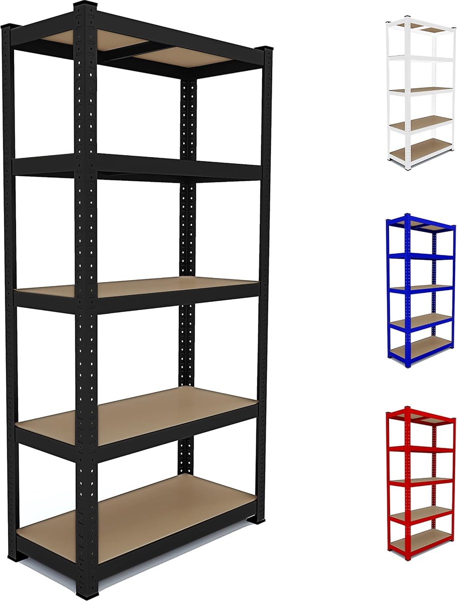 Rek van metaal en MDF met hoge draagkracht tot 875 kg, met 5 verstelbare planken, ideaal voor garage, werkplaats, kelder, magazijn, modulair design, 180 x 90 x 40 cm (zwart)