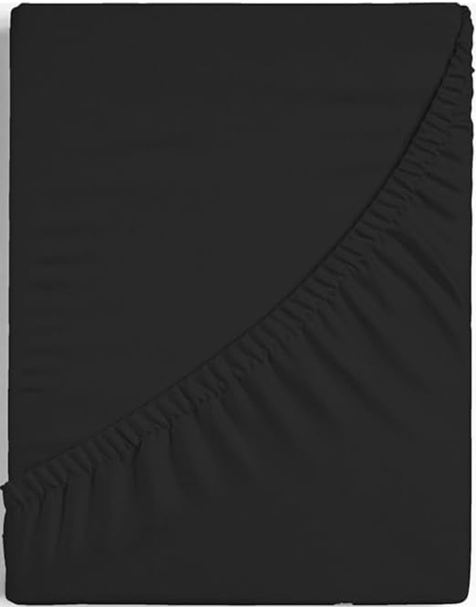 Topper hoeslaken 90cm x 200cm x 15cm, 100% Egyptisch percale katoen, geschikt voor mensen met een allergie, krimp- en kleurvast, Zwart