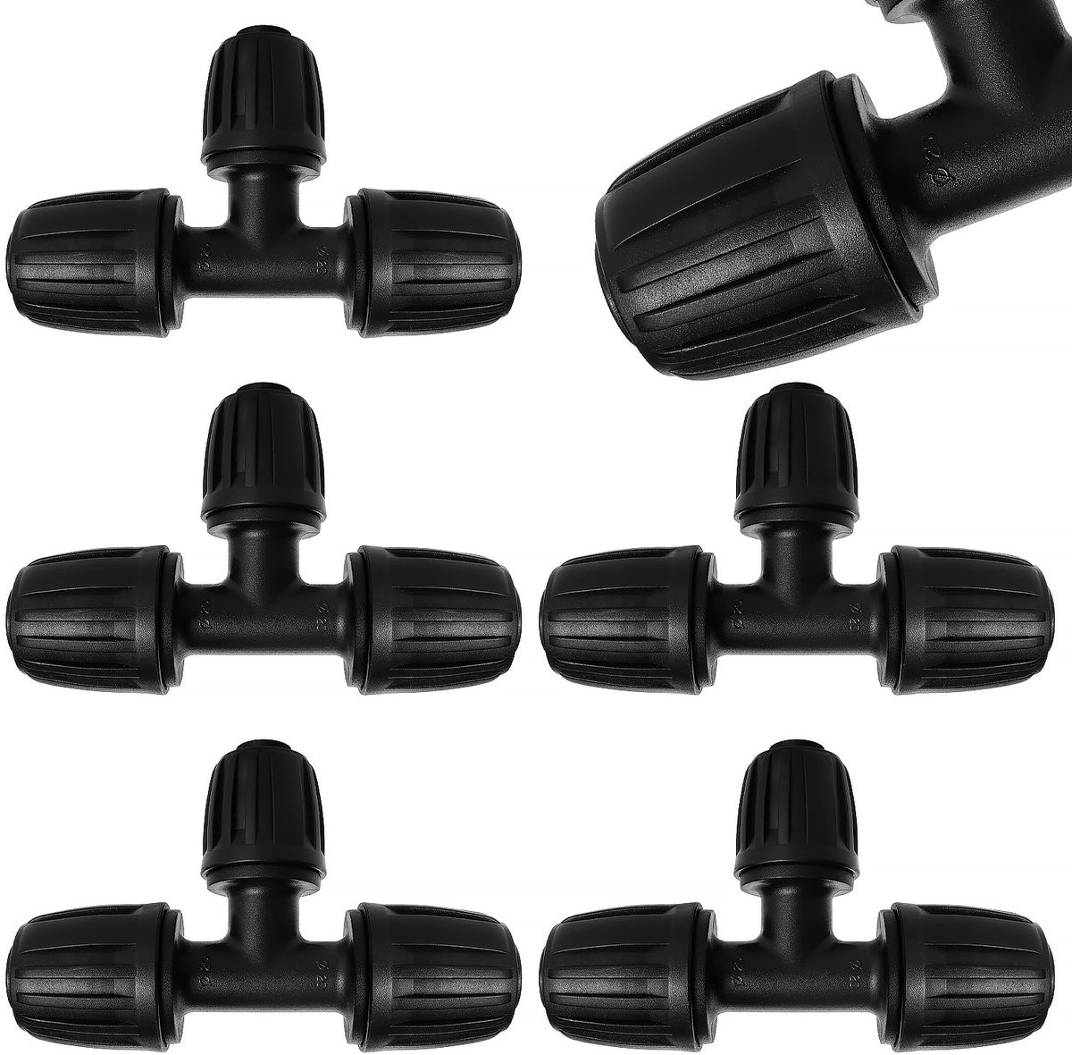 5 Stuks Barbed Tee Connector voor Druppelirrigatie, 3-Weg Anti-Drop 15/20 mm tot 13/16 mm Irrigatie Buis Fitting, Barbed Tee Irrigatie Buis voor Gazon, Landbouwbedrijf, Tuin