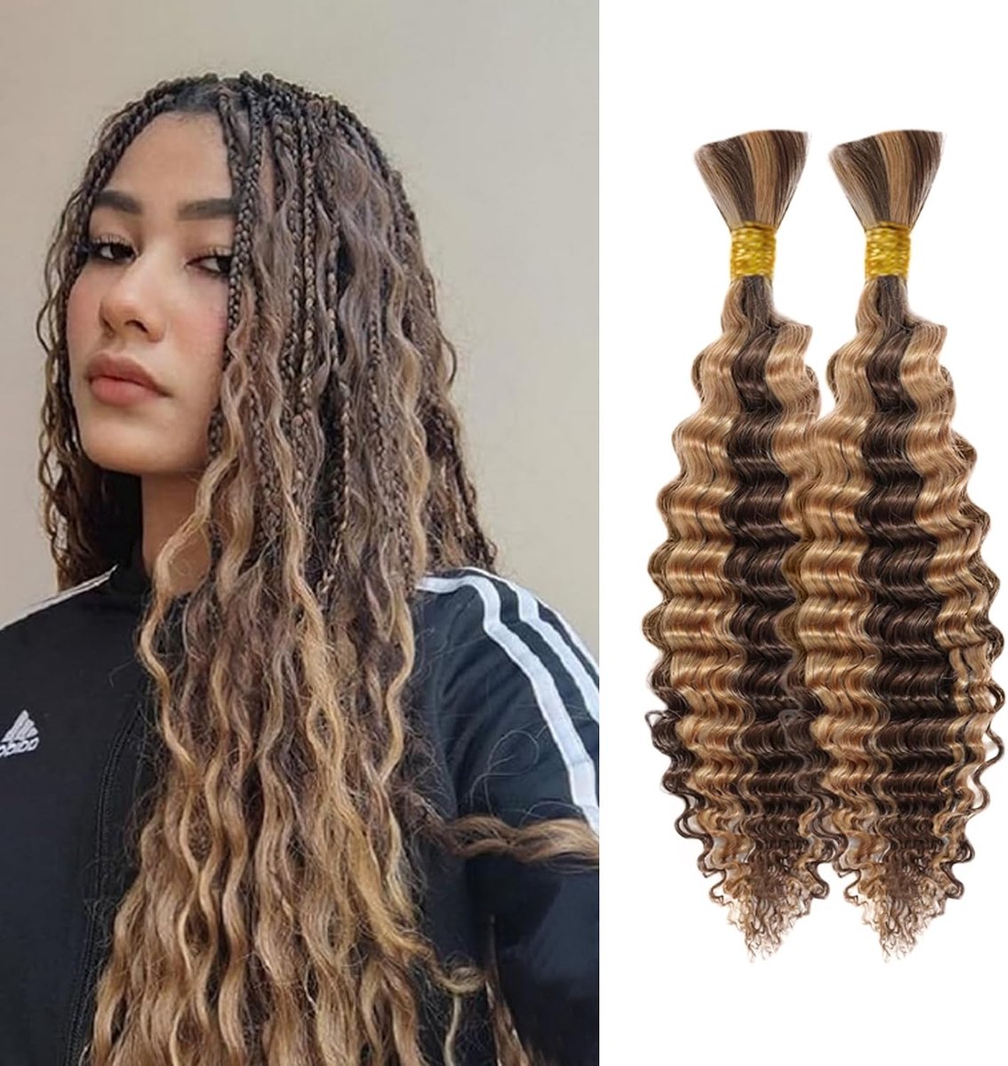 Wave Bulk Hair for braiding 16 Inch No Weft Synthetic Curly Braiding Hair Extensions for Boho Braids (2bundles,100g,P4/27)