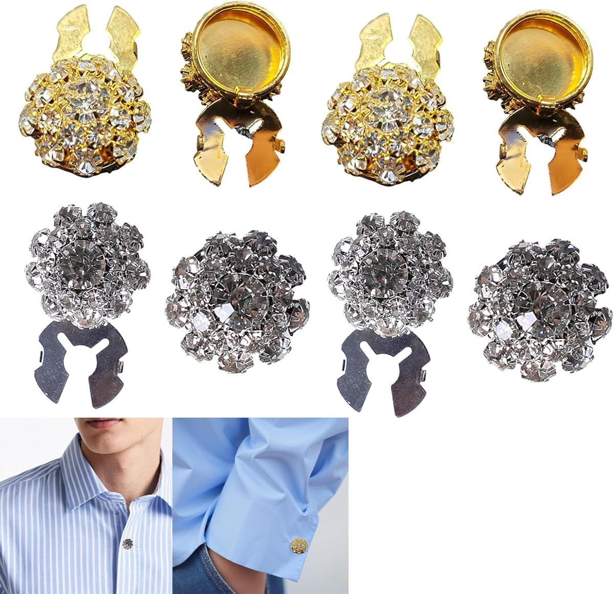 8 stuks afneembare mouwknopafdekkingen, knoopafdekkingen voor dames, strasssteentjes button coverclip, decoratieve knopcoverclip, modieuze kledingaccessoires