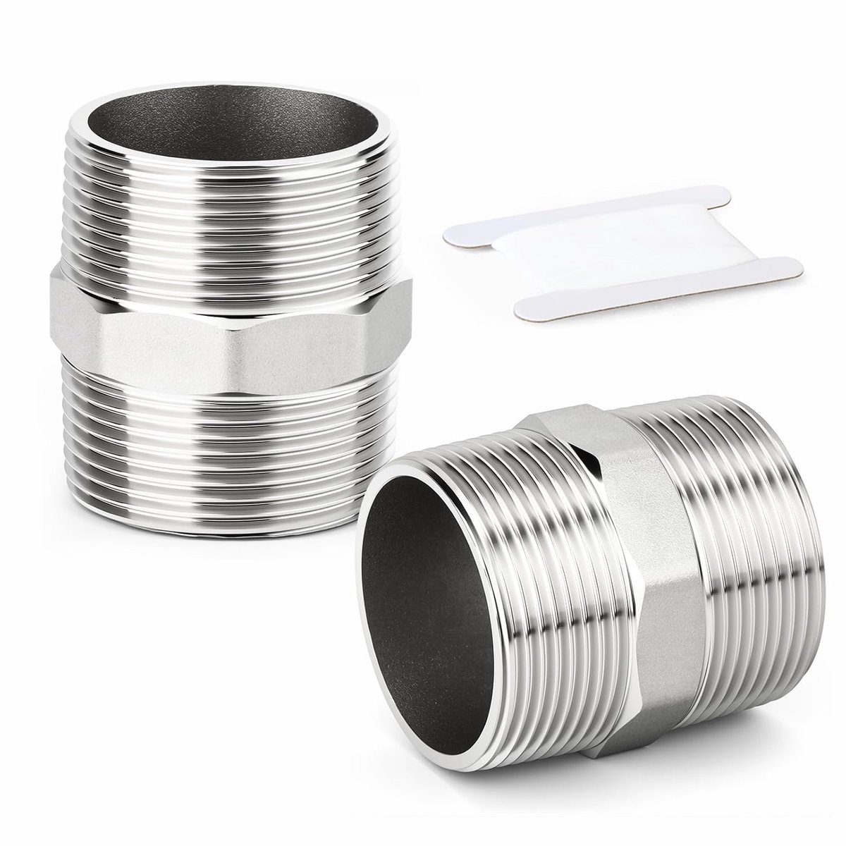 2 stuks 304 roestvrijstalen zeskantnippel buisfitting, 1-1/2" BSP mannelijke buis x 1-1/2" BSP mannelijke buisadapter rechte connector