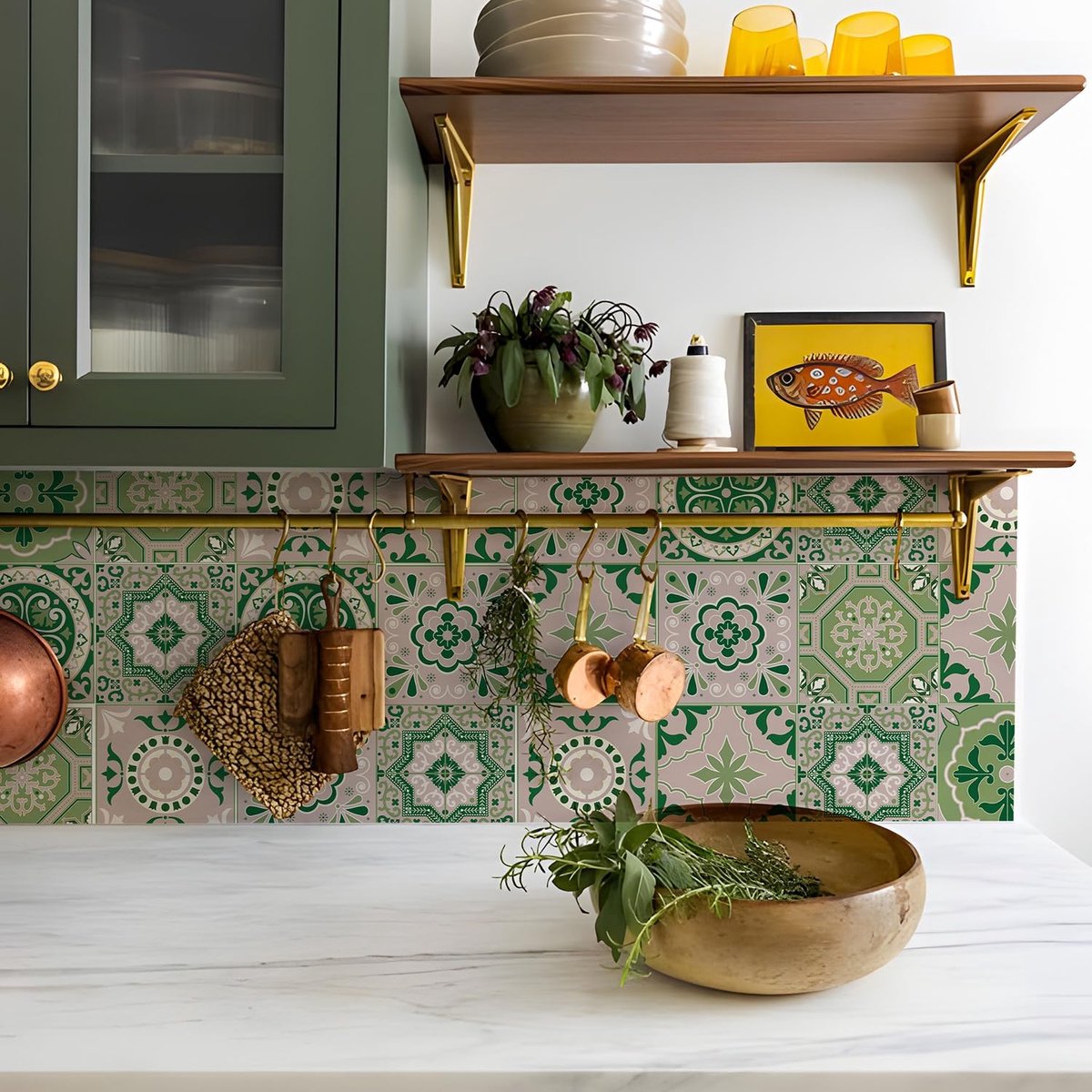 Tegelsticker, groene zelfklevende plaktegels, sticker voor badkamer, keuken, spatwand, beschermfolie losmaken en aanbrengen, wandtegelsticker van vinyl, 10 stuks x 15 cm