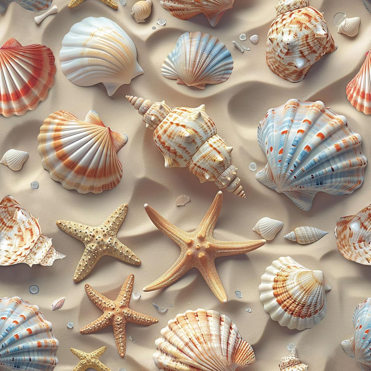 Behang, beige, zandstrand en zee, zelfklevend behang voor slaapkamer en badkamer, 3D-effect, schelp, kust, zeester, beige, vinyl, voor meubels