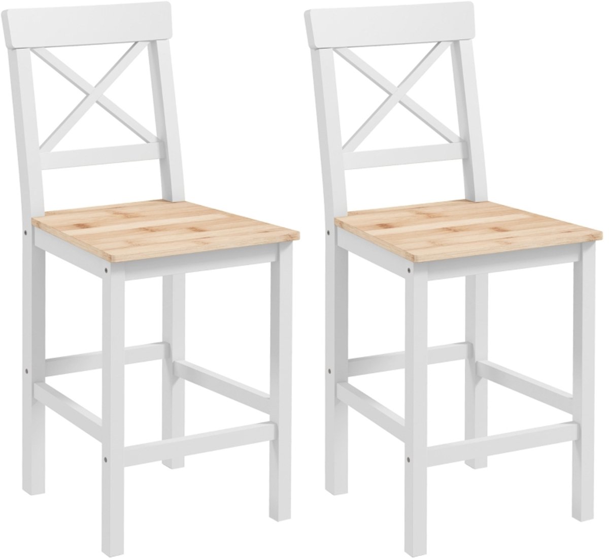 Clruro Barkruk Set van 2 - 41 x 46 x 97,5 cm - Landelijk met Voetsteun - Grenenhout - Naturel