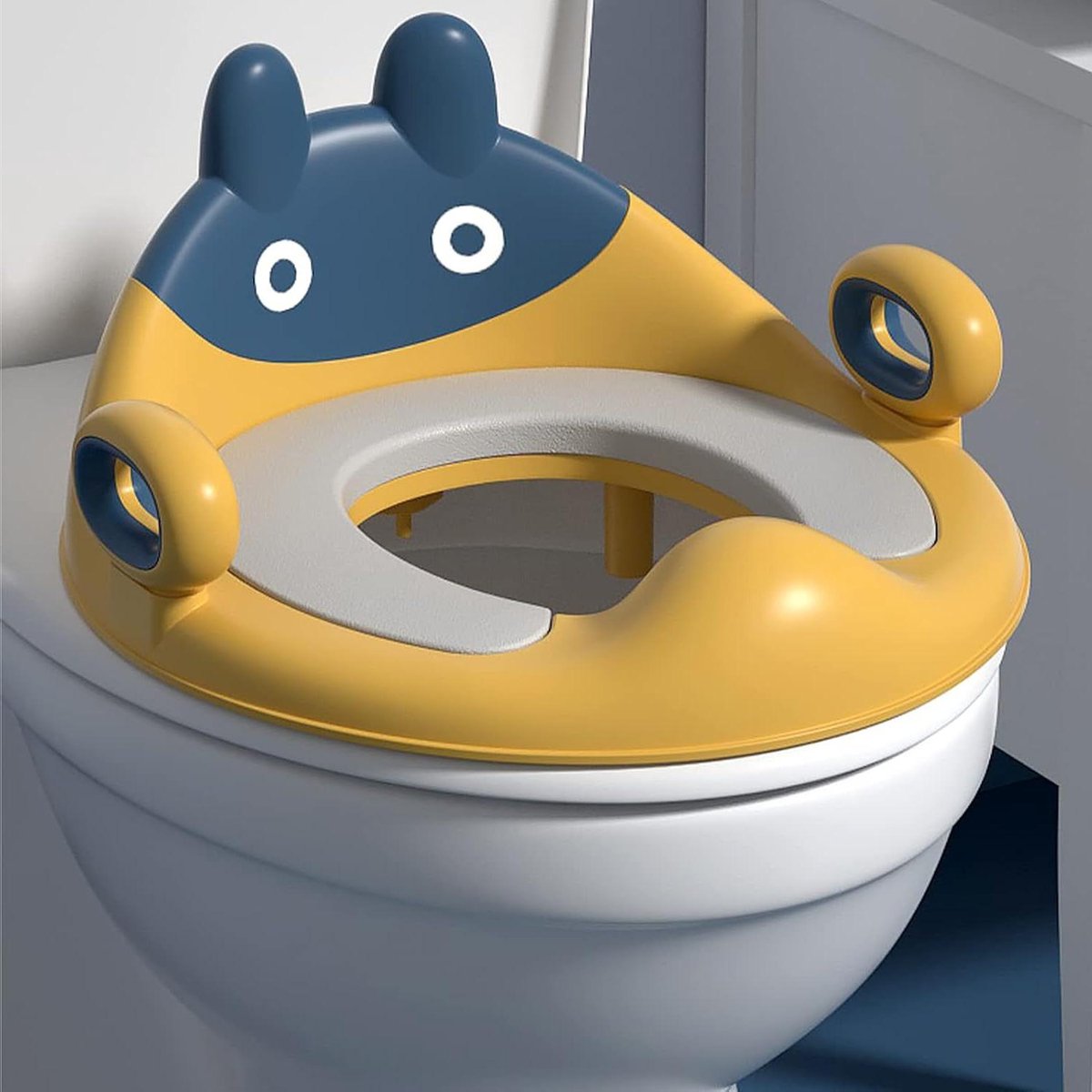 Kinder toiletbril - Pottraining stoel - Zindelijkheidstraining - Met rugleuning handvat - Past op 99% toiletten - Geel