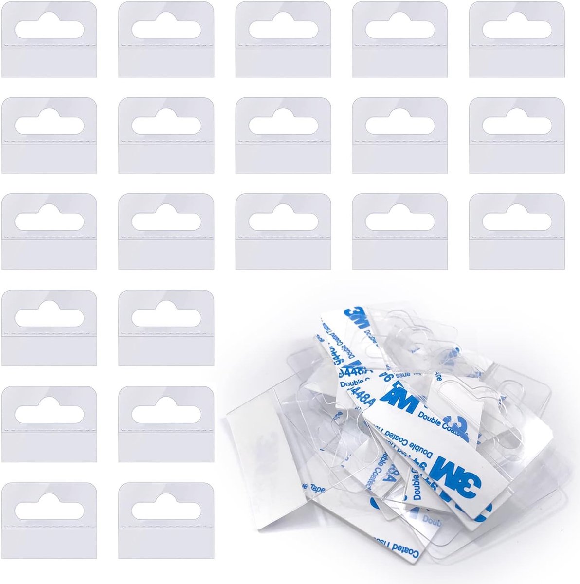 200 Stuks Duidelijke Plak Hangtabs, Zelfklevende Strips voor Kantoor, Thuis en Verkoop Displays (4cm×3.5cm) - Ideaal voor Retail en Presentatie