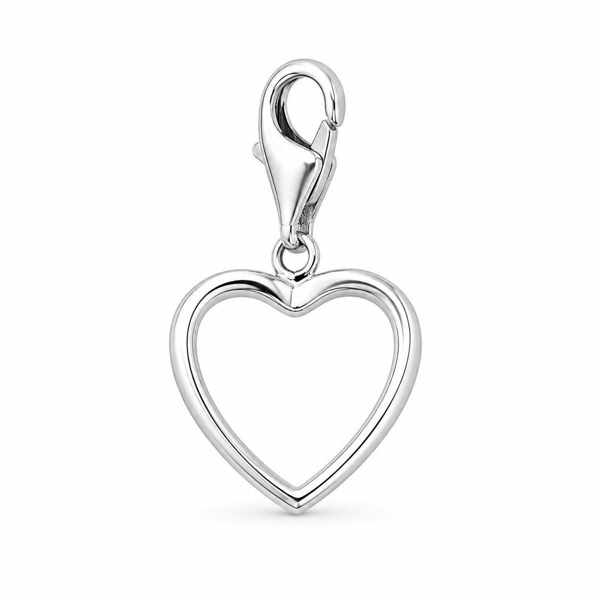 925 Sterling Zilveren Open Hart Bedel met Karabijnsluiting – Glanzende Hartvormige Bedel voor Armband of Ketting