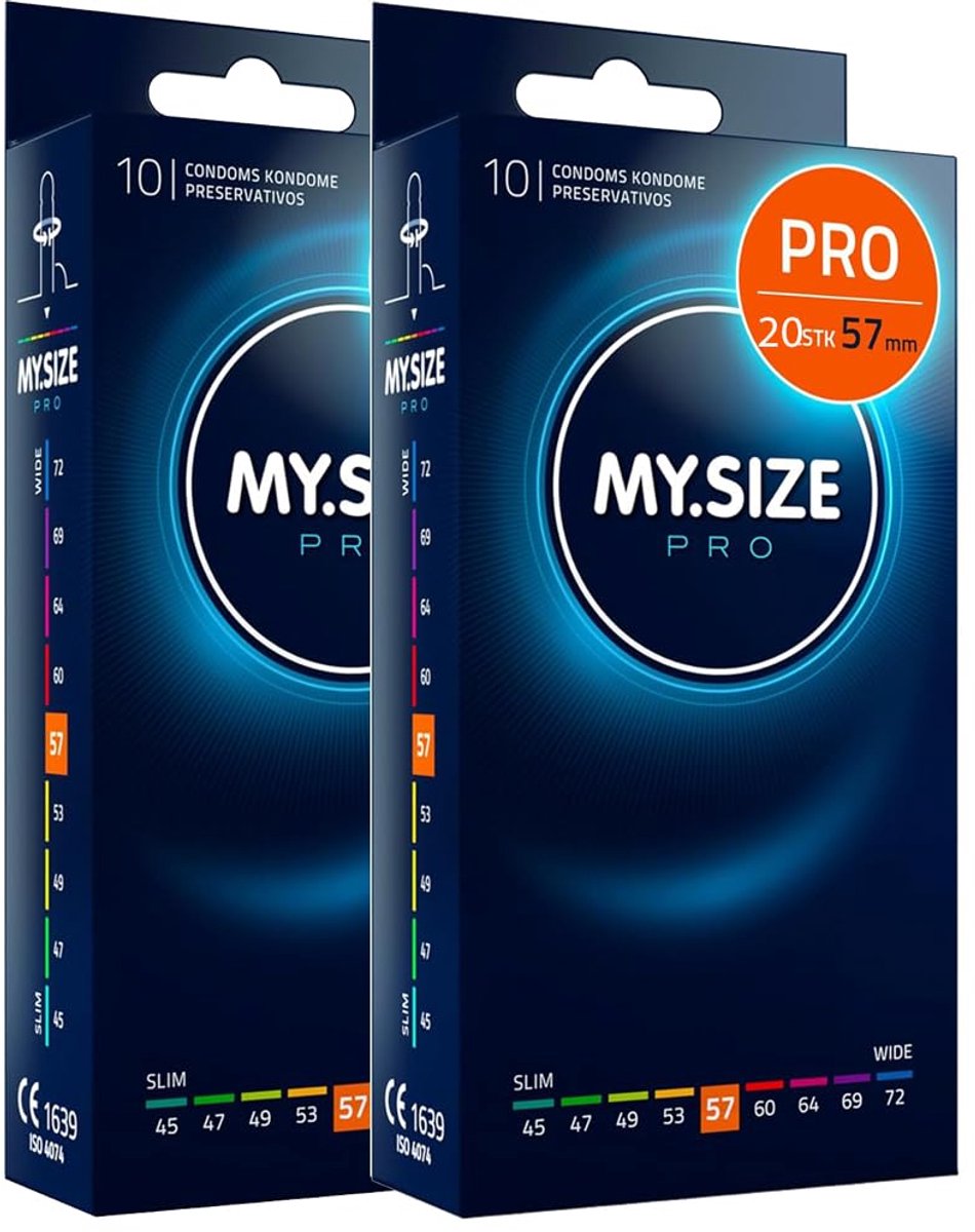 MY.SIZE PRO 20 stuks 57mm ELITE – XL condooms, hooggezuiverd Vytex-latex voor minder geur, zeer gemakkelijk te openen en af te rollen