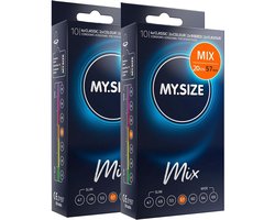 MY.SIZE Mix condooms 57mm 20 stuks – XL pasvorm | Soorten: blauw, Rood met aardbeienaroma, Geribbeld, Naturel | Premium kwaliteitscondooms | Duits merk | 0,07mm wanddikte | van natuurrubberlatex