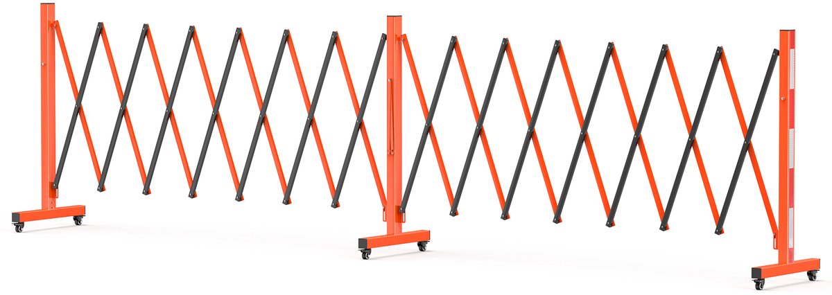 HoerFuriy - Uitbreidbaar Vouwbaar Stalen Veiligheidshek - Schaar‑Barrière Met 360° Zwilwielen En Vergrendeling - Basismodel met 4 Wielen - 3,3M Oranje‑Zwart