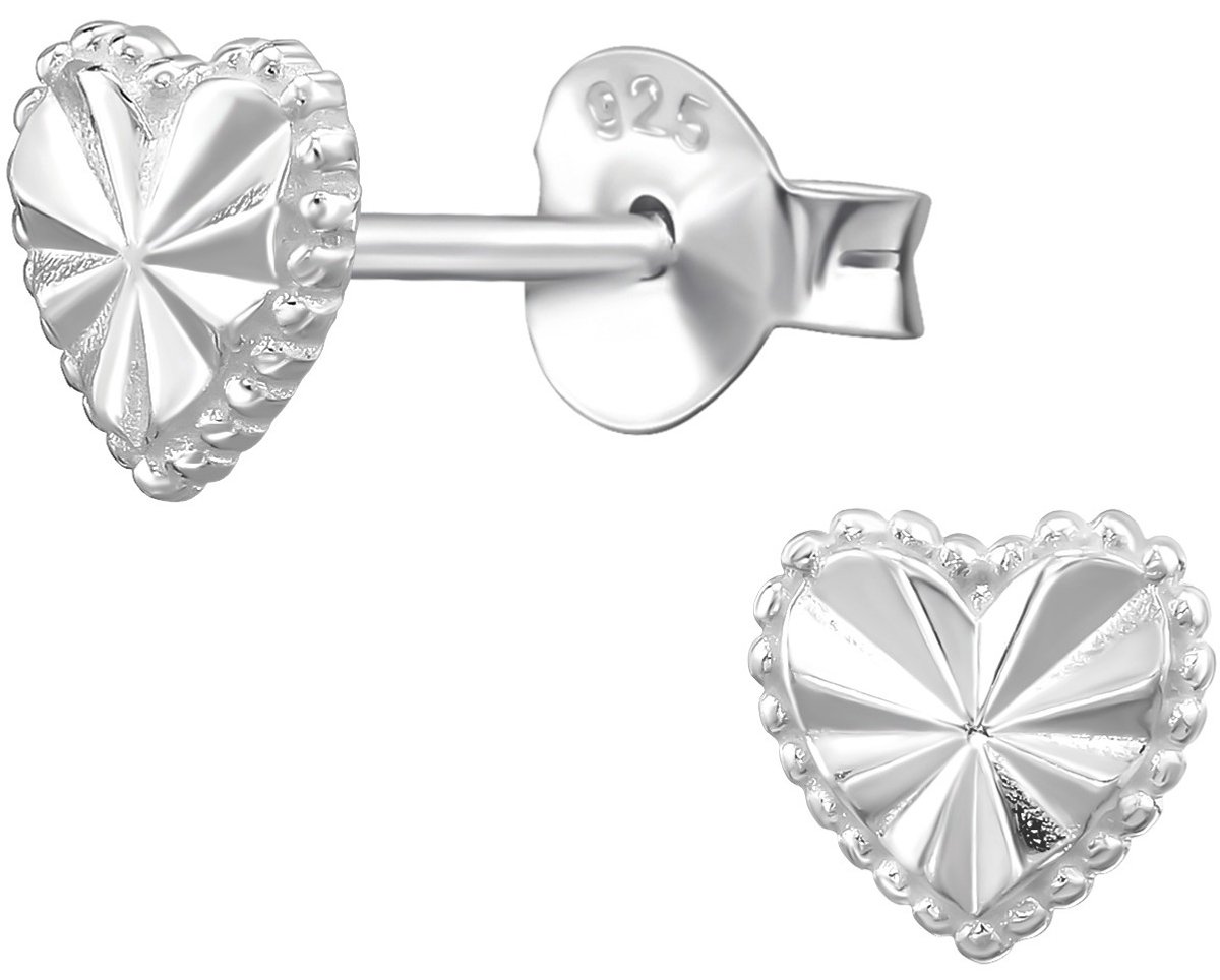 Joy|S - Zilveren hartje oorbellen - 6 mm - gepolijst - facet bewerkt met bolletjes / dots randje - sterling zilver 925 - hartjes oorknopjes