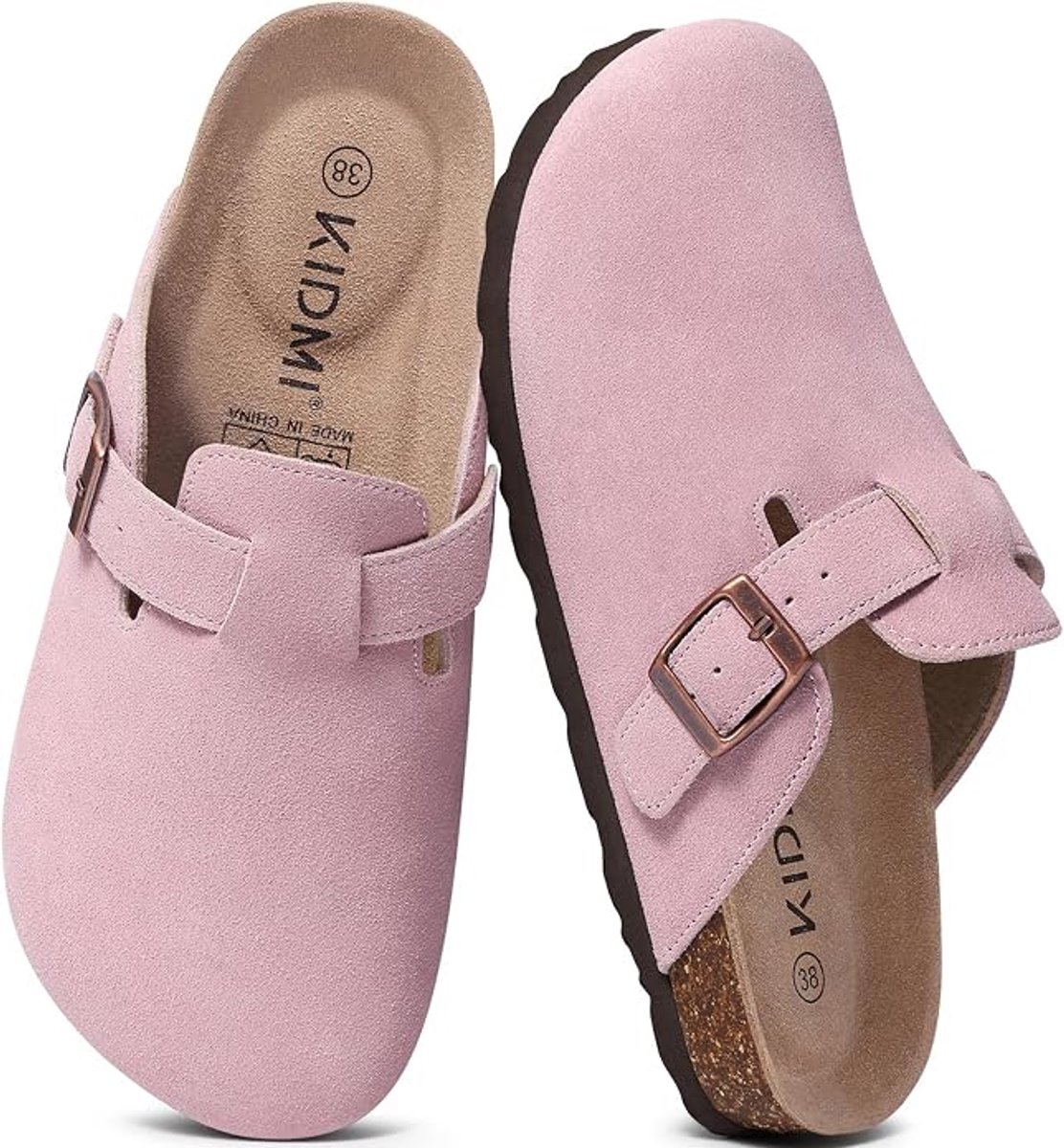 Unisex clogs – Koe suède – Comfort slippers – Houten clogs – Roze - 40- Geschikt voor een voetlengte van 24,8 cm