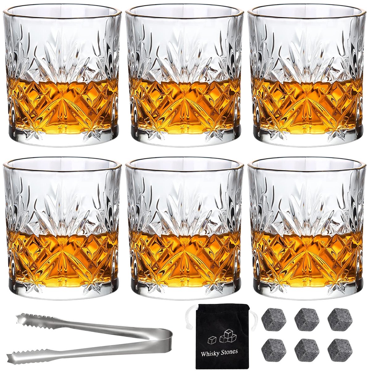 Omgoods - Set van 6 Cristallen Whisky Glazen van 300 ml