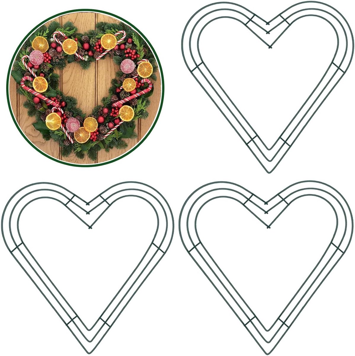 Krans Ringen - Harten Krans - Decoratie Maken - Stevig Metaal - 30 cm Doorsnede - Groen