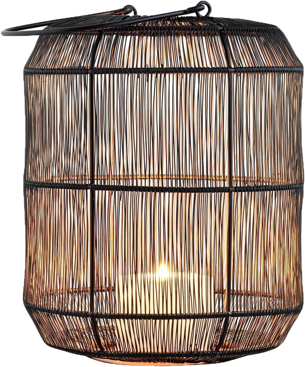 Decoratief Windlicht - Theelichthouder Kandelaar - Sfeerverlichting Buiten - Scandinavisch Design - 27x22x22 cm - Zwart