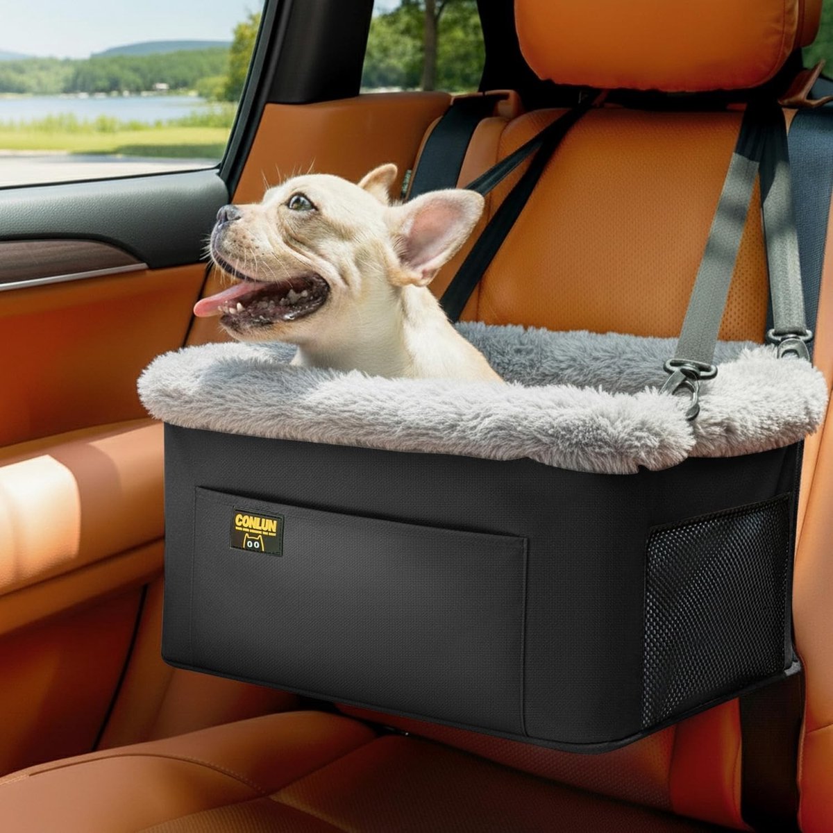 Hondenmand auto - Beige - 40 x 33 x 22 cm - Verhoogd Autostoeltje met Stalen Frame - Voor Kleine Honden tot 9 kg