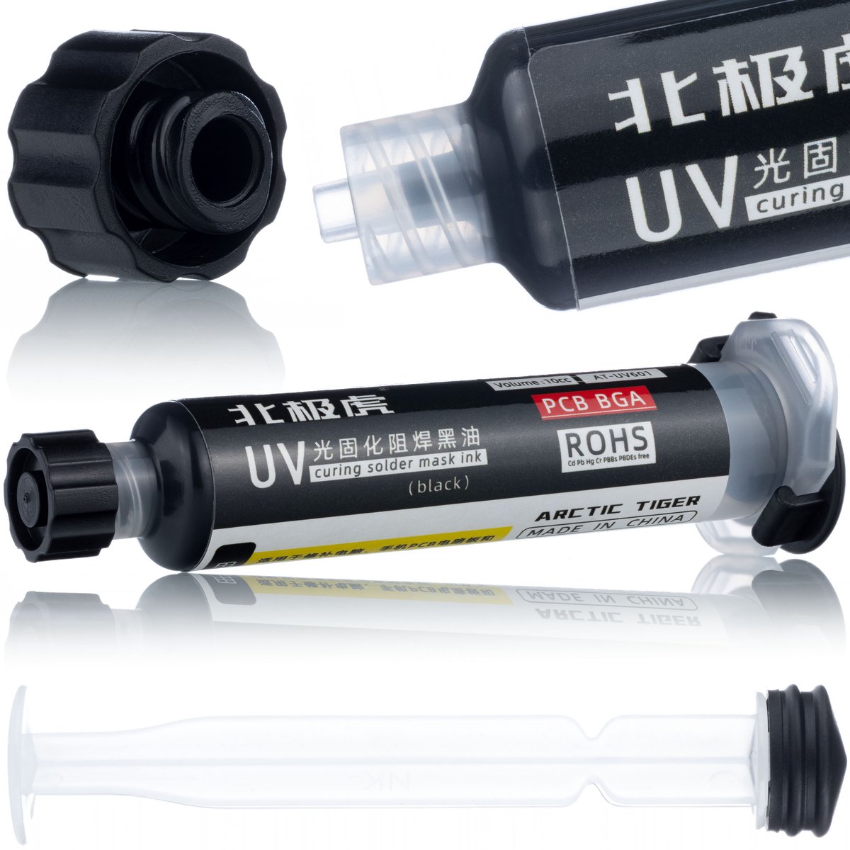 Rosfix Soldermasker Spuit - Zwart 10 ml met Zuiger - UV-Uithardend, Niet-Geleidend - Bescherming PCB