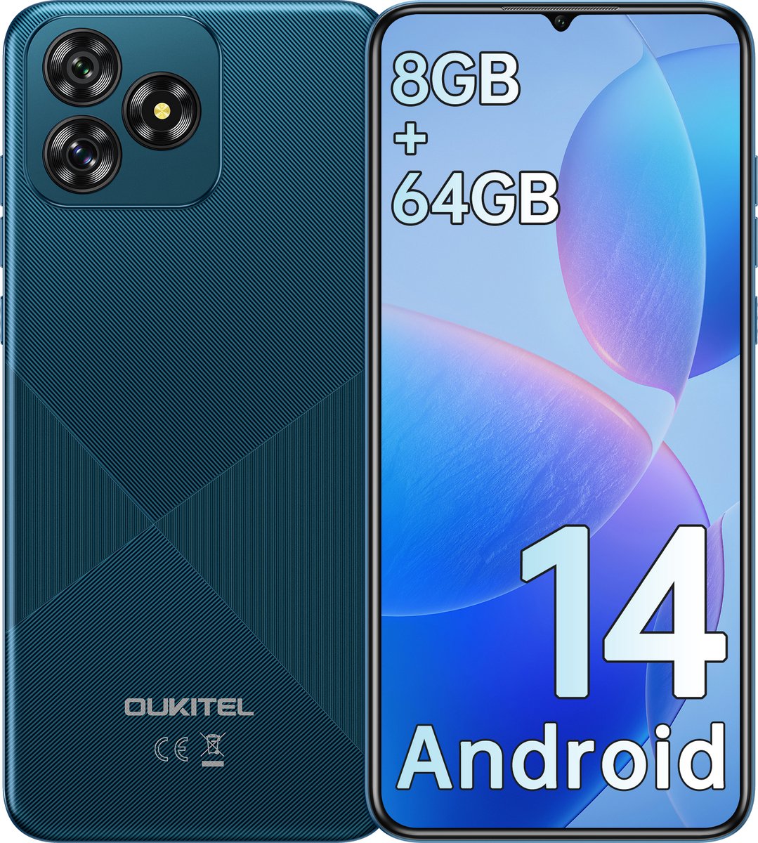 OUKITEL C53 Smartphone-6,6 inch HD-8GB RAM-64GB uitbreidbaar tot 1TB-4300mAh batterij-13MP camera-Android 14