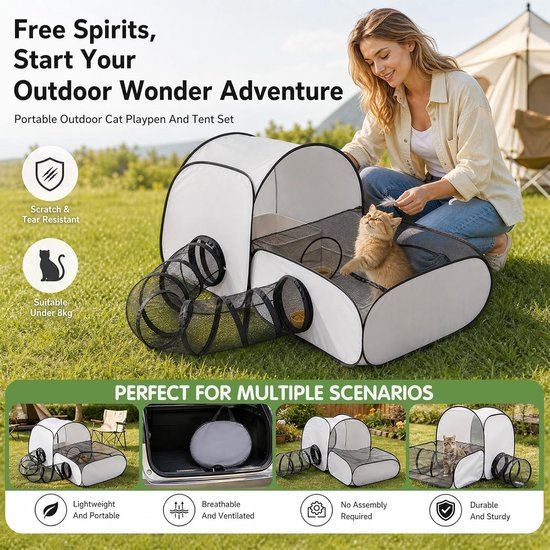 Katten vervoersbox - Grijs - 100 x 50 x 70 cm - Opvouwbare Draagbare Tent van Oxford Stof - Voor Kleine Huisdieren — afbeelding 5