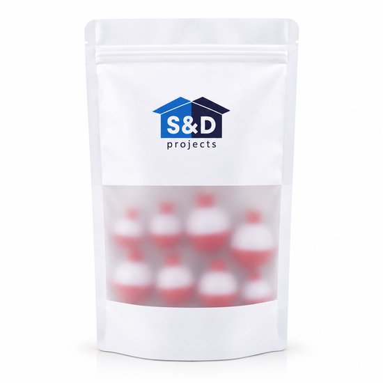 S&D - Dobbers Rood/Wit - 8 Stuks - 4 Maten - Push-Button Floats Visdobbers van S&D — afbeelding 3