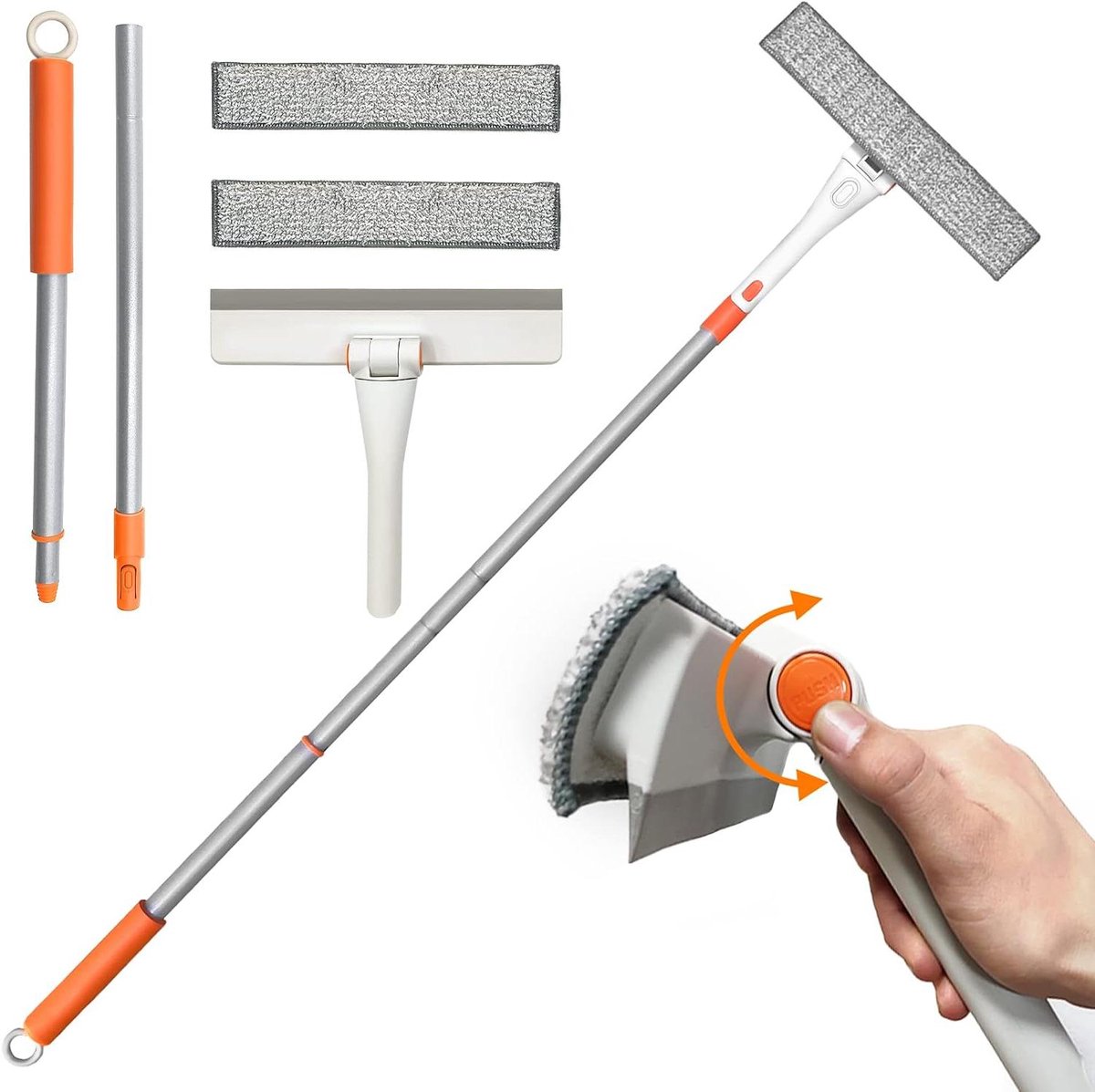 Raamwisser Uitschuifbaar - Glastrekker Schraper - Ramen Schoonmaken - 180 Graden Draaikop - 120 cm - Grijs