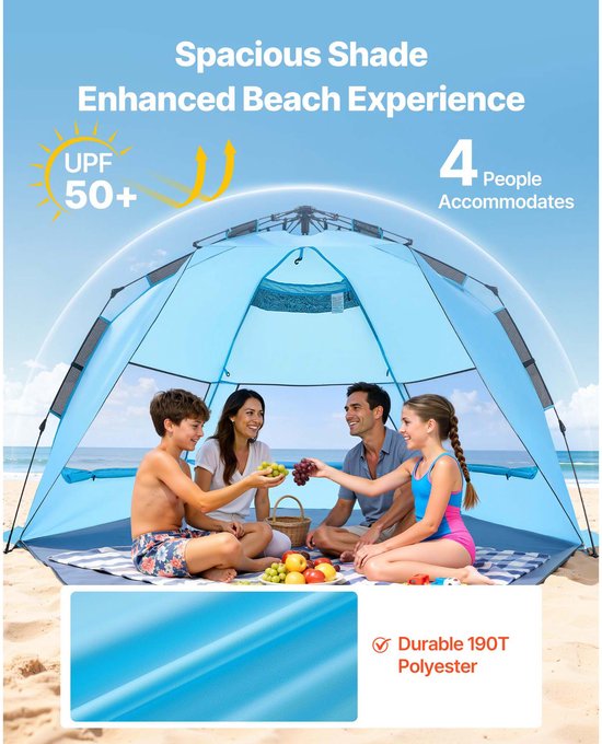 Pop-Up Strandtent/Zonnescherm voor 4 Personen, UPF 50+ Bescherming, Draagbare Tent met Tas en Grondankers, Lichtgewicht Parasol voor Kamperen, Vissen en Picknicken van POP — afbeelding 5